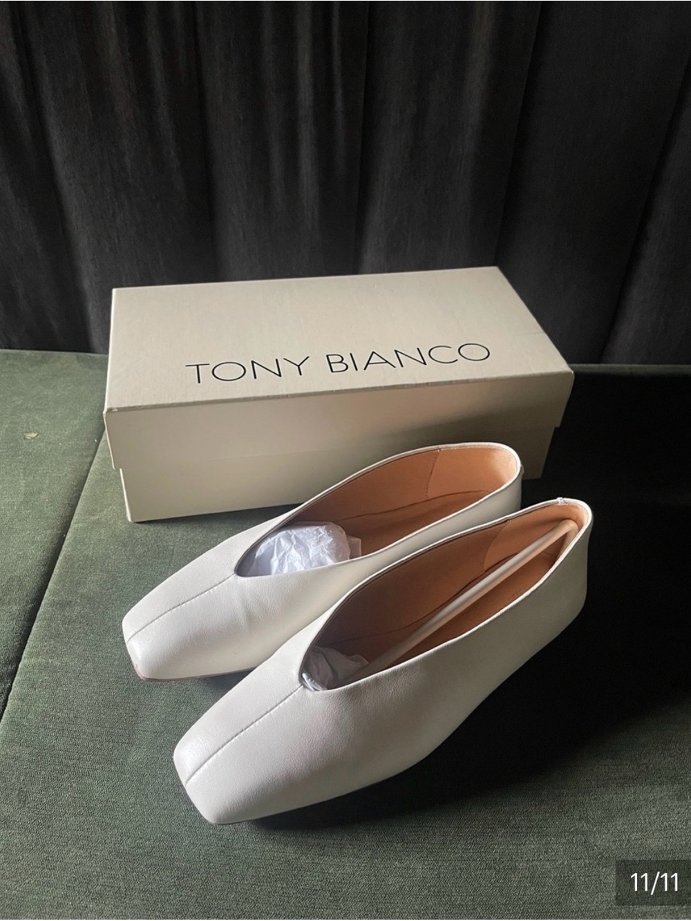 Tony Bianco Off-White Square-Toe Leather Slip-On Flats